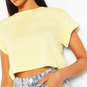 yellow boohoo crop top